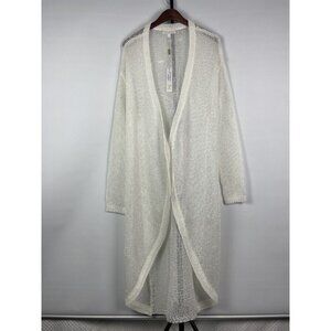 Meshki White Shimmer Catalina Longline Knit Metallic Carigan Swim Coverup Size M